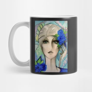 BLUE ART DECO 70S DOLLY GIRL IN TURBAN Mug